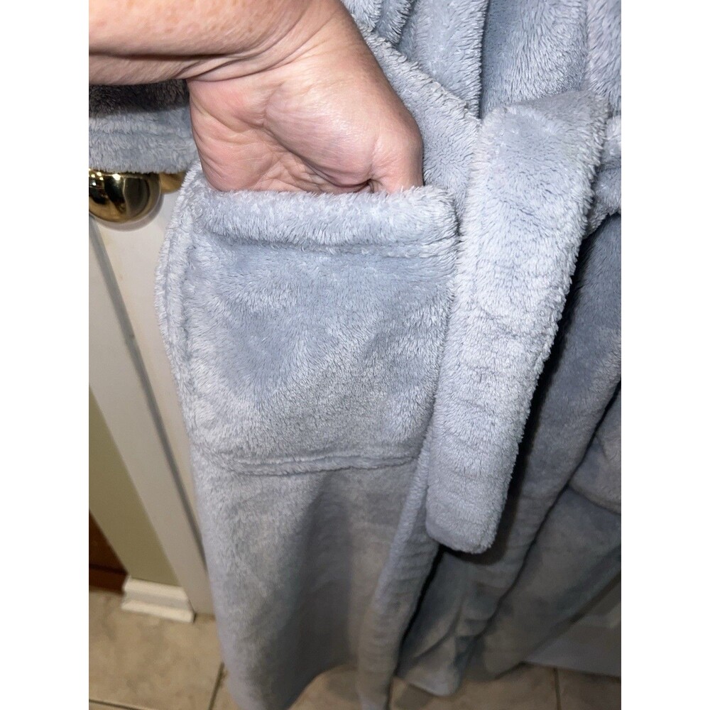 Victorias Secret Bath Robe Womens Sz M/L Blue Plush Cozy Lounge Warm Tie Front - Picture 4 of 12